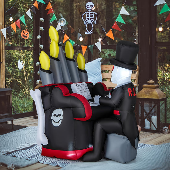 1pc 541FT Halloween Inflatable Skeleton Playing Piano Blow Up Yard Decoration with BuiltIn LED Lights Inflatable Indoor Outdoor Decoration for Holiday Party Garden Lawn