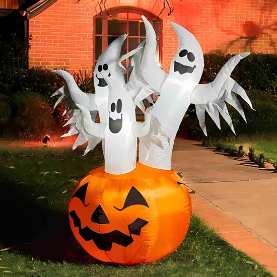 6ft Halloween Inflatable 3 Ghosts Emerging From Giant Pumpkin Blow Up Yard Decor with Builtin Bright LEDs Spooky Outdoor Holiday Ornament for Garden Lawn Patio Party