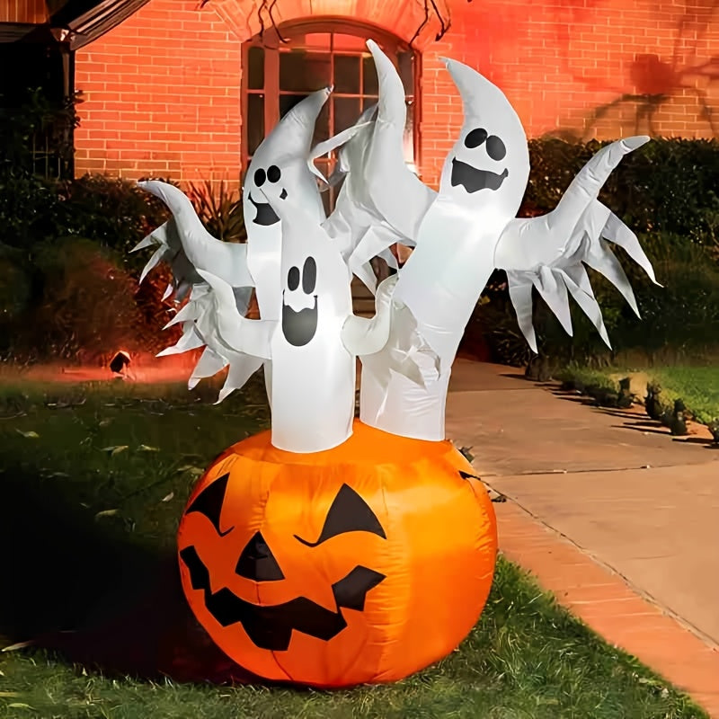 6ft Halloween Inflatable 3 Ghosts Emerging From Giant Pumpkin Blow Up Yard Decor with Builtin Bright LEDs Spooky Outdoor Holiday Ornament for Garden Lawn Patio Party