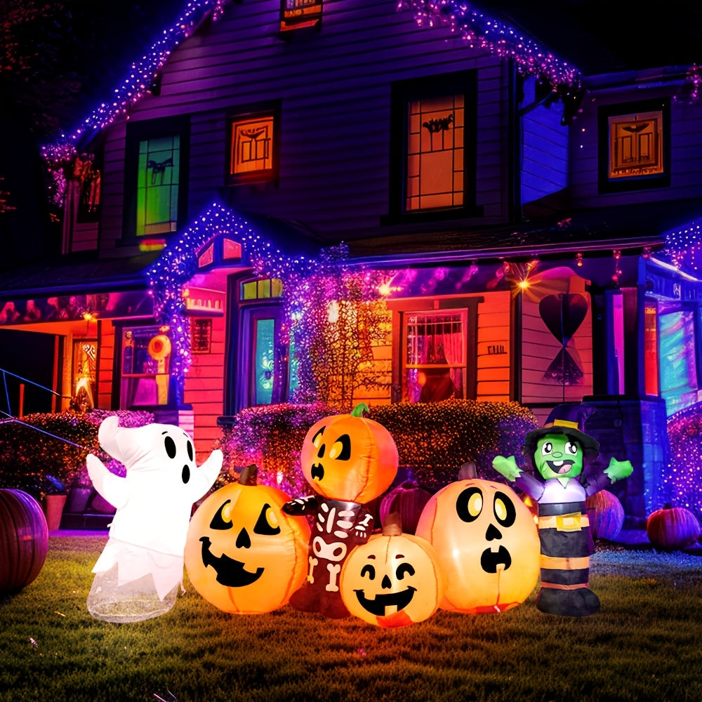 Halloween Inflatable 8ft Long Three Halloween Characters and Pumpkin Patch Blow Up Inflatables with Buildin LEDs for Party Indoor Outdoor Yard Lawn Garden Decorations